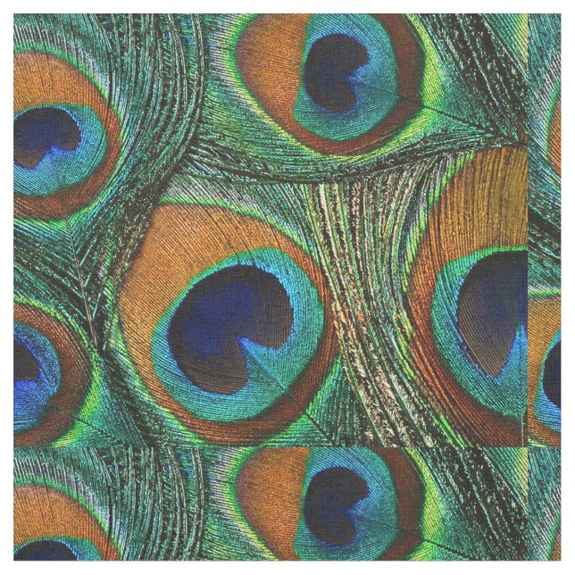 Pfau-Feder-Gewebe - TAN, Aqua, Blau, grün Stoff (Nahaufnahme)