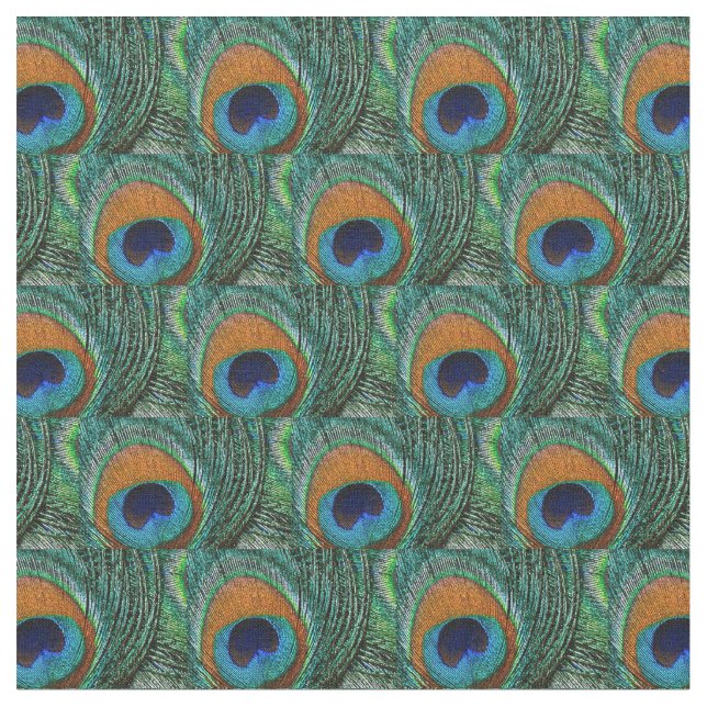 Pfau-Feder-Gewebe - TAN, Aqua, Blau, grün Stoff (Nahaufnahme)