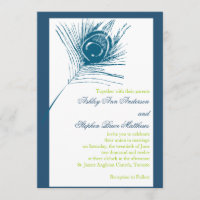 Pfau-Feder-Hochzeits-Einladungs-blaues Grün