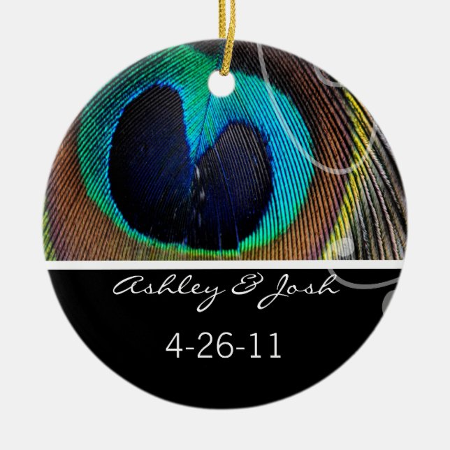 Pfau-Feder-Hochzeits-Verzierung Keramik Ornament (Vorne)