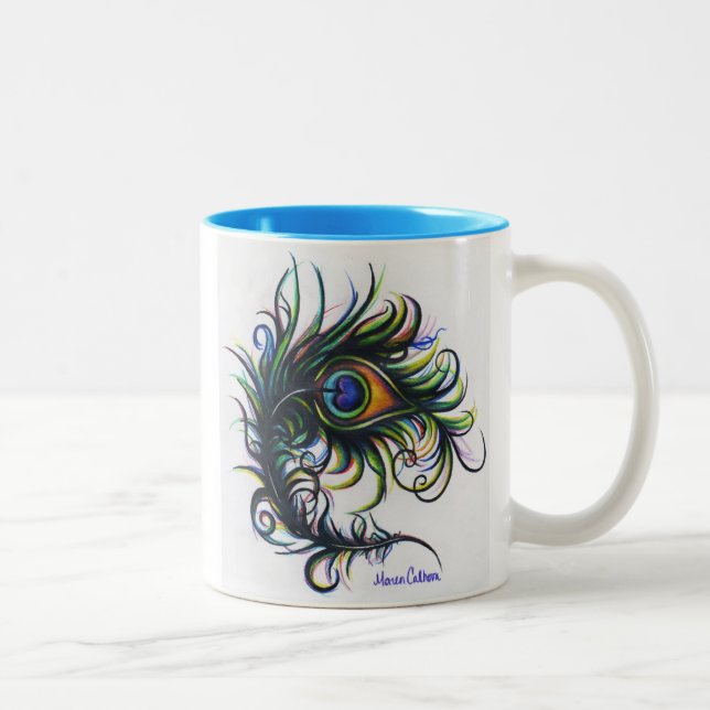 Pfau-Feder-Kaffee-Tasse Zweifarbige Tasse (Rechts)