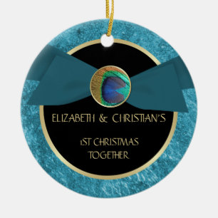 Pfau-Feder-Knopf-1. Weihnachtsverzierung Keramikornament