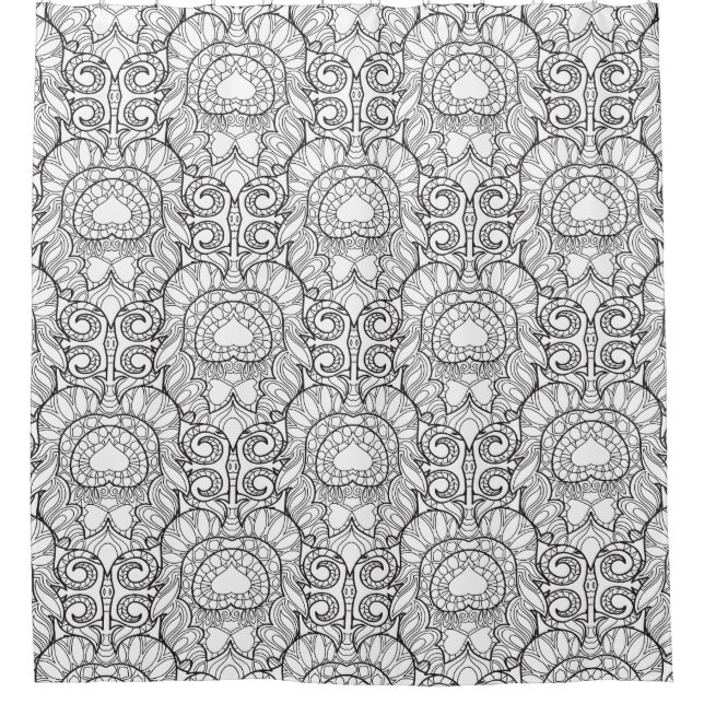 Pfau-Feder-Muster-Gekritzel Duschvorhang (Vorderseite)