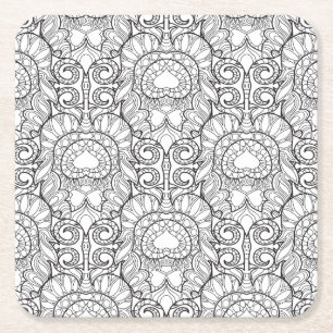 Pfau-Feder-Muster-Gekritzel Rechteckiger Pappuntersetzer