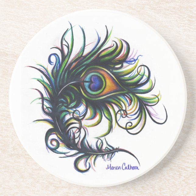 Pfau-Feder-Untersetzer Sandstein Untersetzer (Vorne)