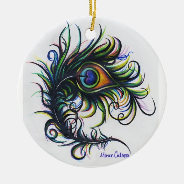 Pfau-Feder-Verzierung Keramik Ornament (Vorne)