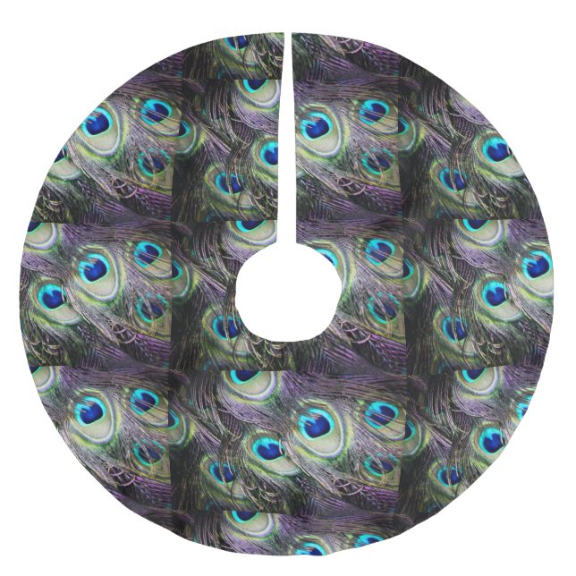 Pfau-Feder-Weihnachten Polyester Weihnachtsbaumdecke (Vorderseite)