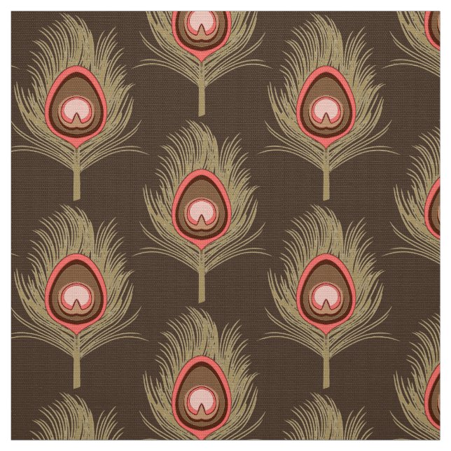 Pfau-Federn, beige auf dunklem schokoladenbraunem Stoff (Muster)
