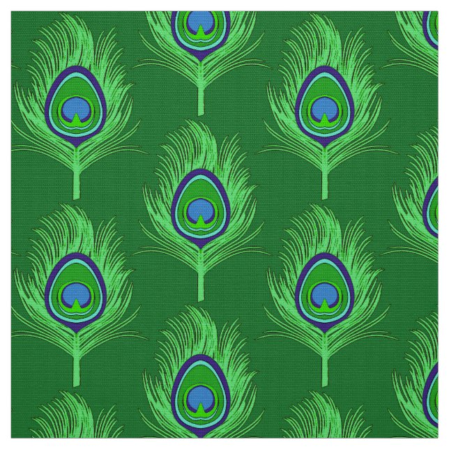Pfau-Federn, Limones Grün auf Smaragdgrün Stoff (Muster)