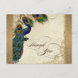Pfau & Federn Vintage Gold-Look Damast Wirbel Postkarte