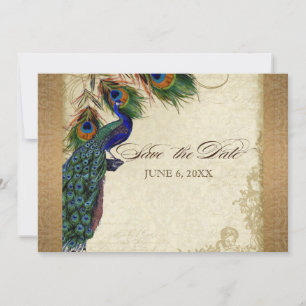Pfau & Federn Vintage Gold Optik Damast Wirbelmust Save The Date