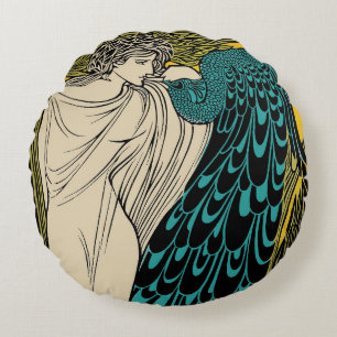 Pfau Fine Art Vogel Nouveau Rundes Kissen