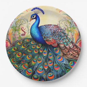 Pfau Floral Elegant Schön Pappteller