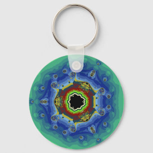 Pfau-Fraktalmandala-blaues Grün Schlüsselanhänger