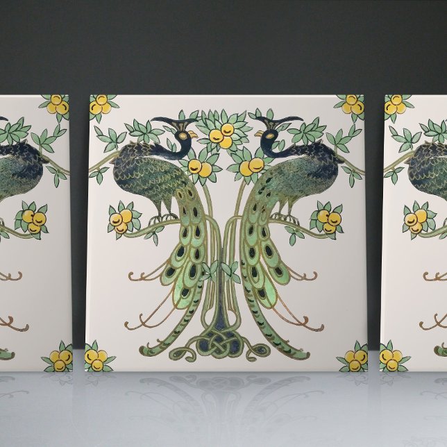 Pfau & Frucht Design von Mabel C. Dibble Art Deco Fliese (Von Creator hochgeladen)
