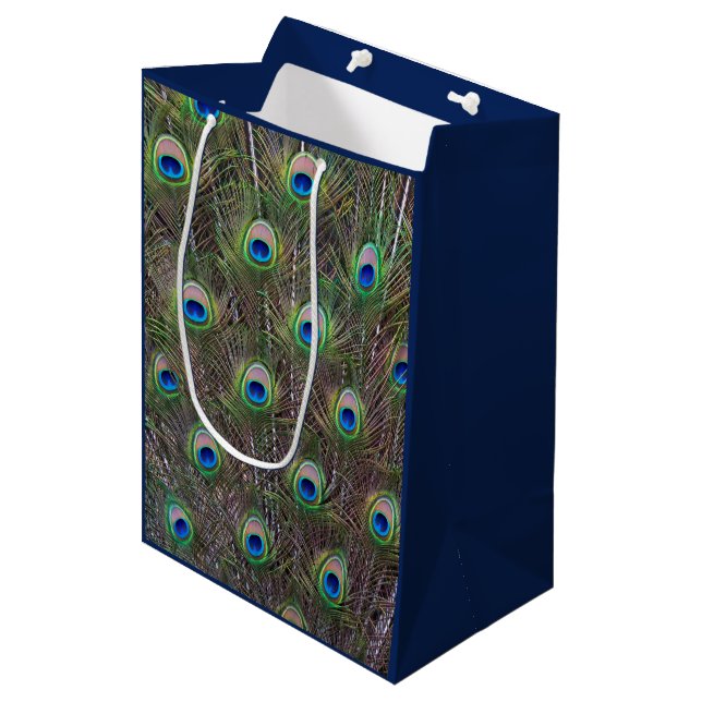 Pfau-Geschenk-Tasche Mittlere Geschenktüte (Vorderseite Schrägansicht)
