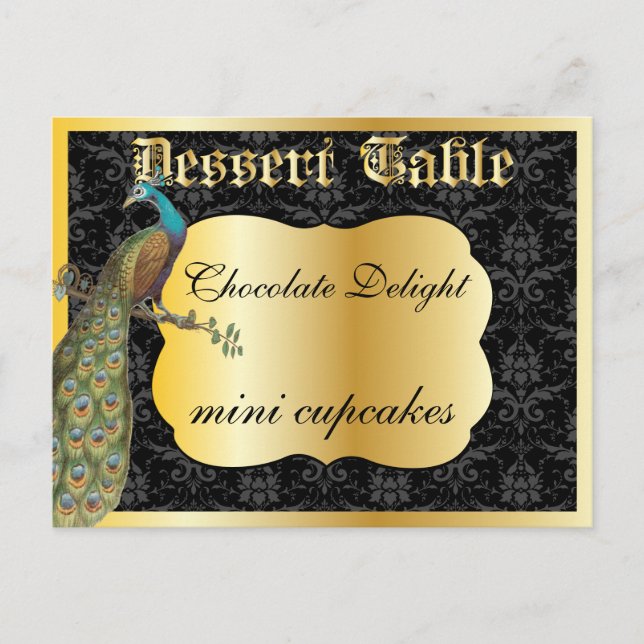 Pfau Gold Dessert oder Candy Buffet Tischschild Postkarte (Vorderseite)