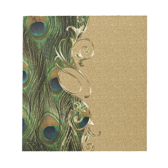 Pfau Goldene Swirling-Ornament-Vorlage Notizblock (Vorderseite)