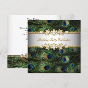 Pfau Grün Blau Gold Weiß Elegante Party Einladung