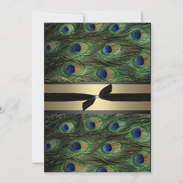 Pfau-Grün u. Goldhochzeits-Einladung Einladung (Vorderseite)