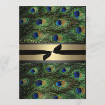 Pfau-Grün u. Goldhochzeits-Einladung