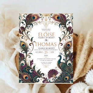Pfau Hochzeit Nouveau Elegant Pfauenfeder Einladung