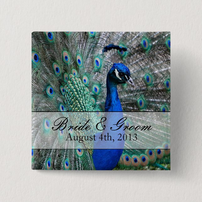 Pfau-Hochzeits-Thema 1 Button (Vorderseite)
