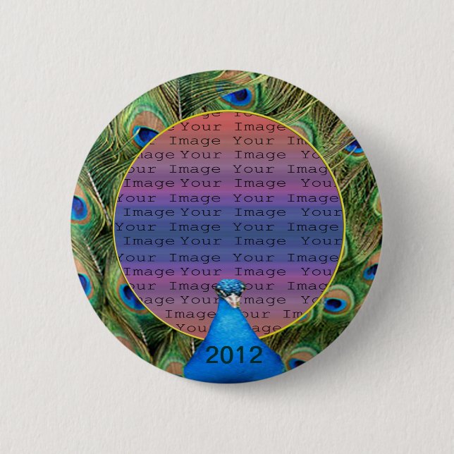 Pfau-Hochzeitsfoto-Button Button (Vorderseite)