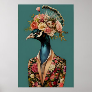 Pfau im Anzug Poster, Pfauenporträt, Pfau Poster