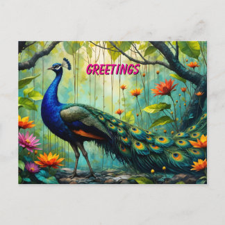 Pfau im Blumen-Dschungel-Puzzle Postkarte