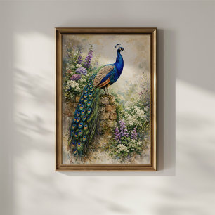Pfau im Blumen Garten Poster