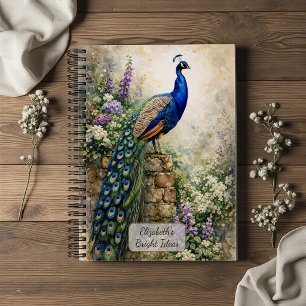 Pfau im Blumengarten Notizbuch