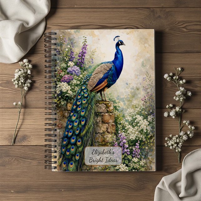 Pfau im Blumengarten Notizbuch (Von Creator hochgeladen)