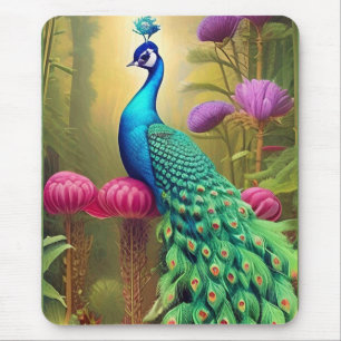 Pfau im Rosa-Gartenwald Mousepad