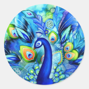 Pfau im vollen Blut Runder Aufkleber