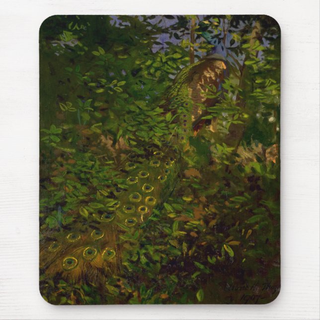 Pfau im Wald (von Abbott Henderson Thayer) Mousepad (Vorne)