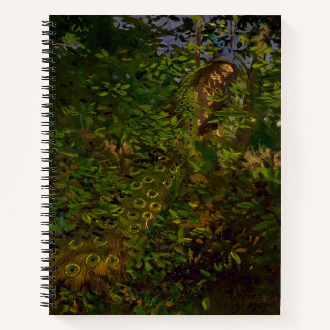 Pfau im Wald (von Abbott Henderson Thayer) Notizbuch (Vorderseite)