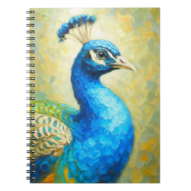Pfau Impressionist Kunst Notizbuch | Eleganter Vog Notizblock (Vorderseite)