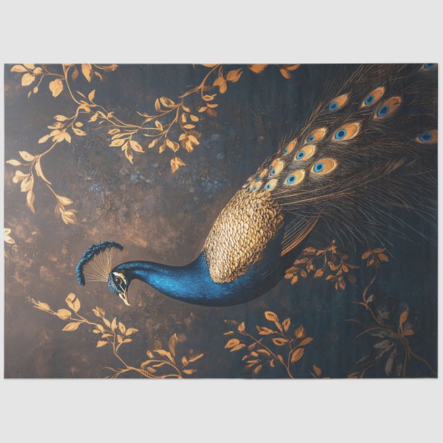 Pfau in Blue and Gold Decoupage Seidenpapier (Vorderseite)