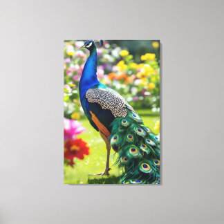 Pfau in Blüte Leinwanddruck