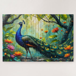 Pfau in einem floralen Dschungel-Puzzle Puzzle