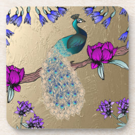 Pfau in Gold Getränkeuntersetzer