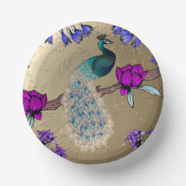 Pfau in Gold Pappteller