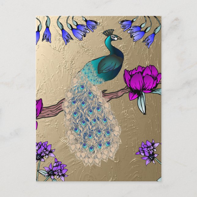 Pfau in Gold Postkarte (Vorderseite)