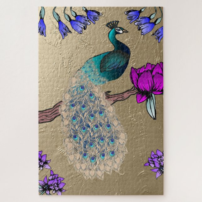Pfau in Gold Puzzle (Vertikal)