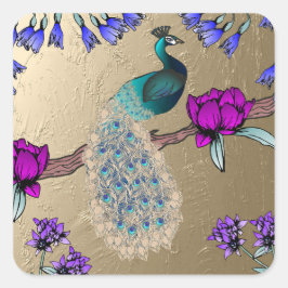 Pfau in Gold Quadratischer Aufkleber