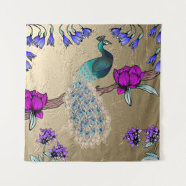 Pfau in Gold Wandteppich