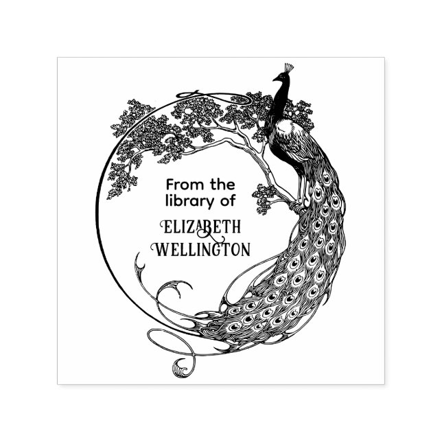 Pfau in Rahmen Jugendstil Bibliothek Buch Name Permastempel (Design)