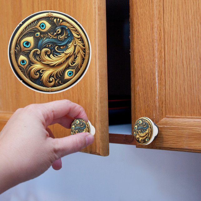 Pfau in Rahmen Keramikknauf (Von Creator hochgeladen)