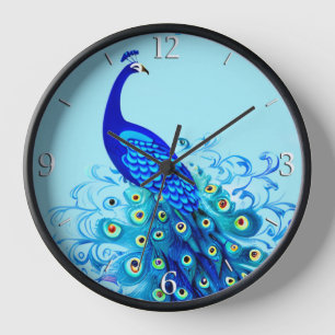Pfau in Türkis, Kobaltblau und Aqua Uhr